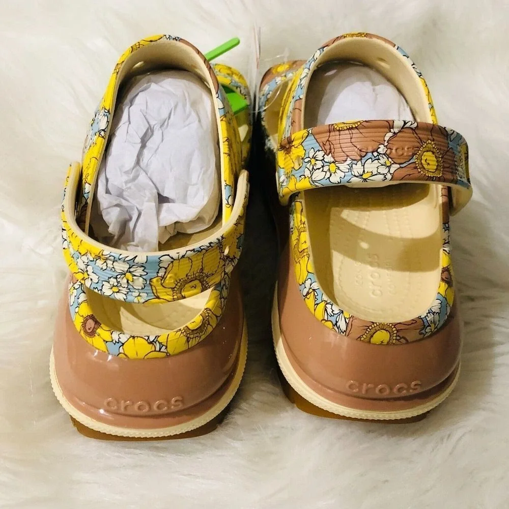 Crocs Mega Crush Retro Floral Sandal Bone‎ Multi Sunflower Platform Size M7 W9